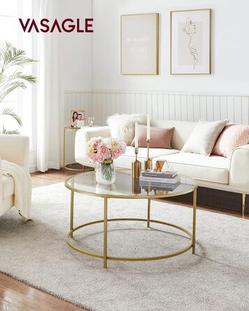 Круглий журнальний столик VASAGLE, стіл для вітальні зі сталевим каркасом, журнальний столик, бічний столик, золотий LGT21G золотистого кольору