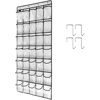 Сумка для зберігання взуття, шльопанці для шльопанців вішалка, економія місця, над дверима, органайзер з 35 прозорими великими кишенями, багатофункціональний, для підвішування взуття та рукавичок, безбарвний