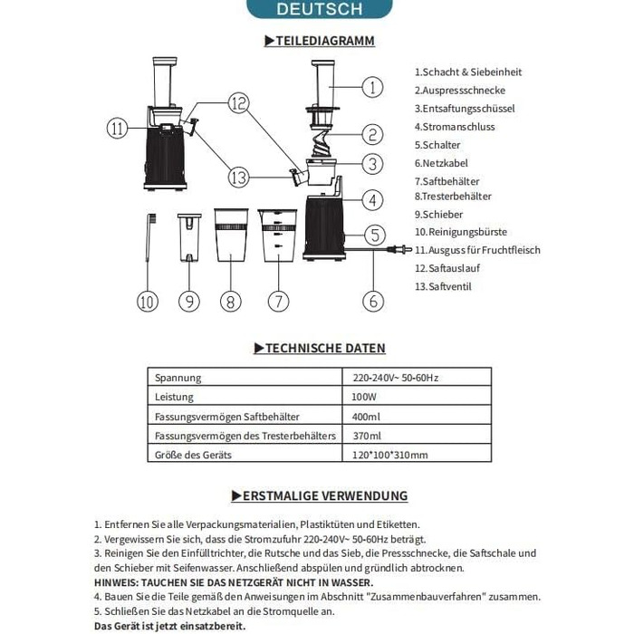 Соковижималка AOBOSI-Mini повільна соковижималка з функцією реверсивного жування, соковижималка електрична зі щіткою і багатофункціональна соковижималка для фруктів на 2 чашки, електрична соковижималка для фруктів. (45 ММ, чорний) 45 ММ Чорний