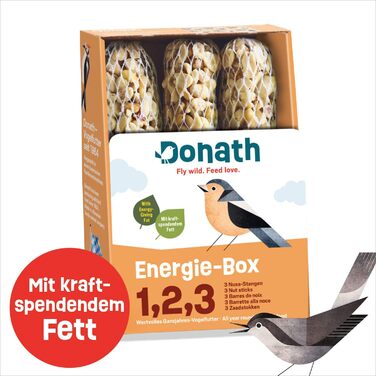 Горіхові батончики Donath Energy Box 1, 2, 3-3 (3 x 120 г) - традиційно вмочені в найкращий яловичий жир - цілорічний корм для диких птахів з бадьорим жиром - з нашої фабрики на півдні Німеччини