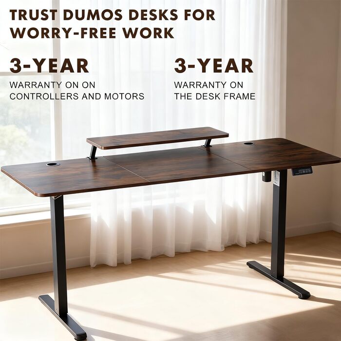 Стіл з регульованою висотою 160 x 60 см, Електричний стіл з регулюванням висоти, Ігровий стіл з підставкою для монітора, Стіл для роботи стоячи, Регульований комп&39ютерний стіл, Коричневий