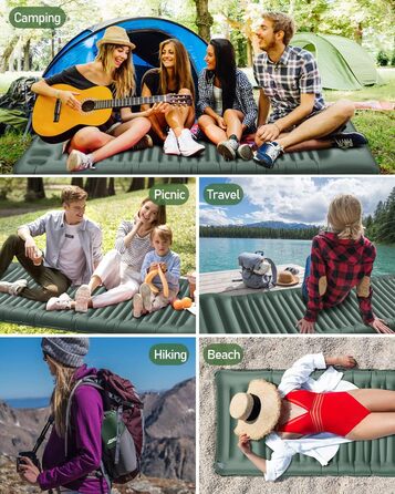 Килимок для сну в кемпінгу, надувний матрац товщиною 12 см, невеликий розмір упаковки з ножним насосом, надлегкий водонепроникний надувний матрац для використання на свіжому повітрі, килимок для сну з антиріпстопом для походів та пляжу, армійський зелений