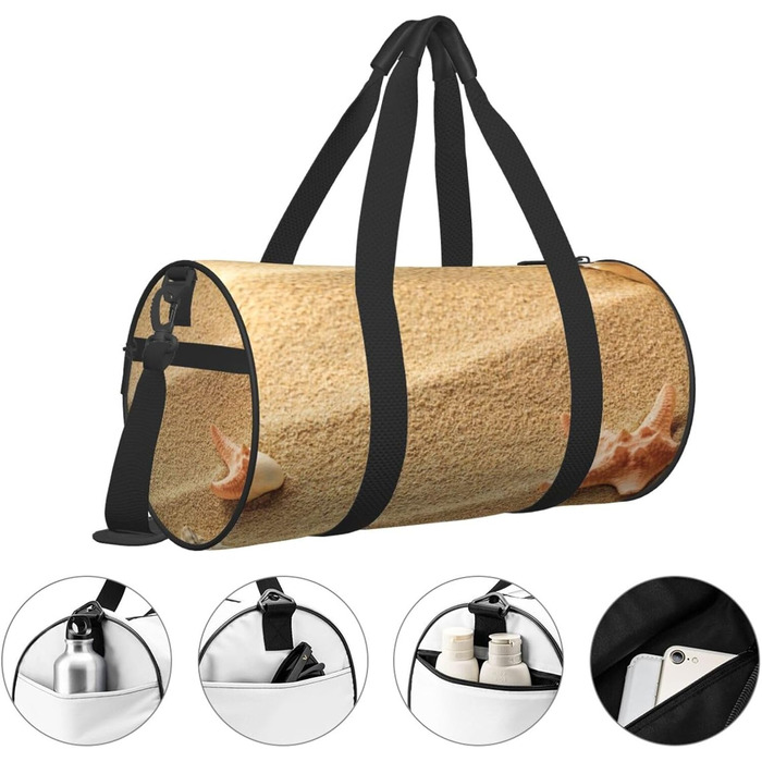 Спортивна сумка, дорожня сумка, пляжна сумка, з малюнком мушлі та піску, сумка на нічліг, чорна, універсальний розмір, сумка для подорожей