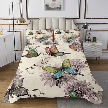 Стьобане покривало з метеликами та акварельними квітами, 220x240, комплект барвистих ковдр для жінок, дівчат та підлітків, декор спальні в стилі вінтажного гранжу, мульти 2 220x240