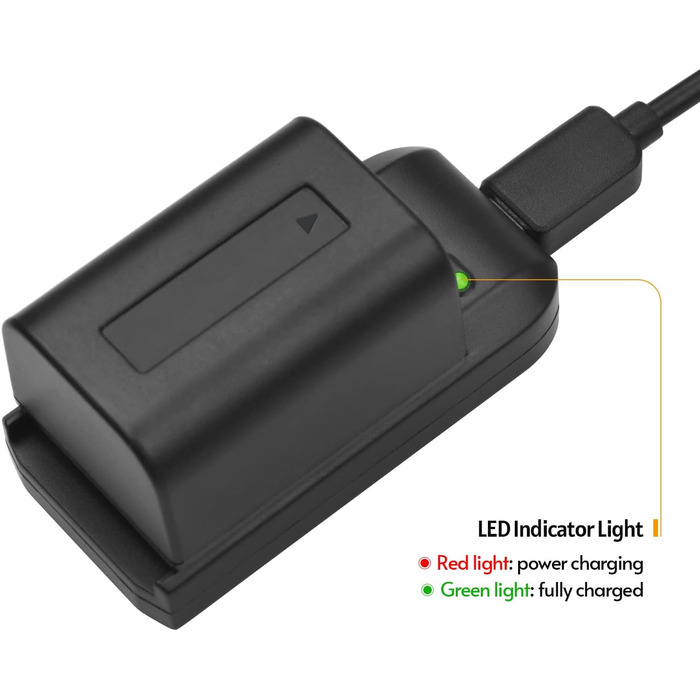 Зарядний пристрій Andoer NP-FV5 зі світлодіодним індикатором 2 акумулятори NP-FV5 Plus 3,7 В 1000 мАг з USB-кабелем для заряджання