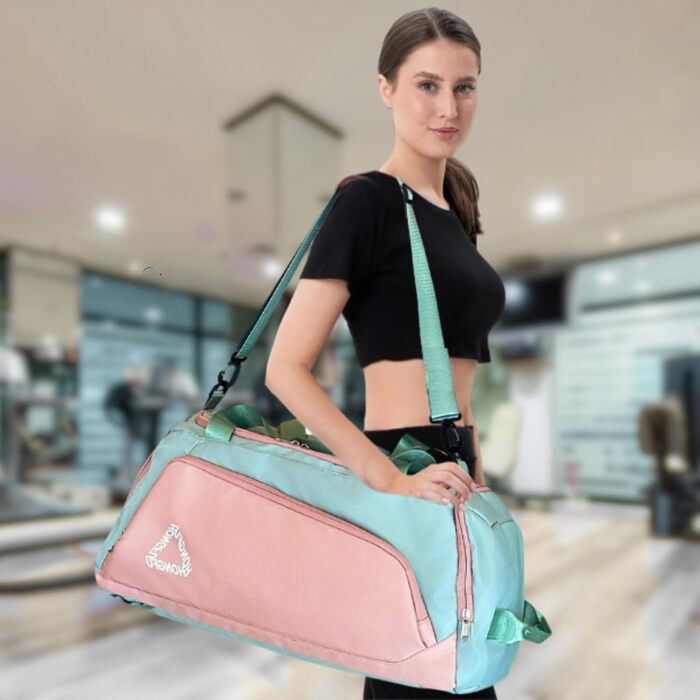 Жіноча спортивна сумка об&39ємом 45 л з відділенням для взуття, відділенням для вологи, водонепроникна сумка для вихідних, дорожня спортивна сумка з рюкзаком, сумка для плавання, сумка для тренувань, пляжна сумка для фітнесу, спорту, подорожей, зелено-рож