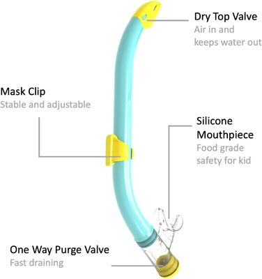 Набір для сноркелінгу EasyDive, дитяча маска для сноркелінгу з гумкою, протитуманна маска для дайвінгу, окуляри для дайвінгу з сухого силіконового матеріалу, набір для сноркелінгу для хлопчиків та дівчаток, тропічні острови - зелений/жовтий