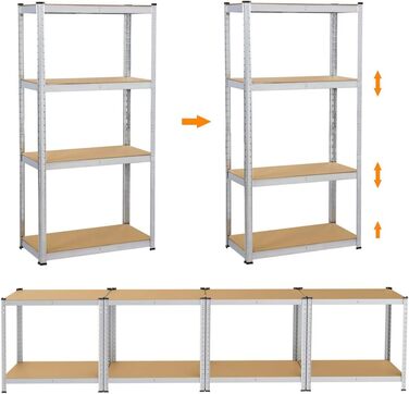 Полиця для зберігання 160x80x40 см Міцна полиця 4 полиці з МДФ Полиця для підвалу Полиця без болтів Полиця для майстерні, 2 шт.