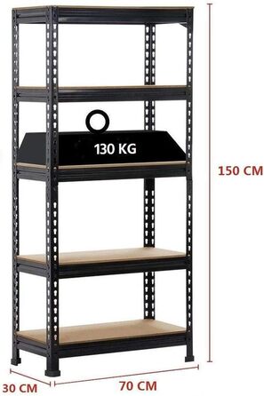 Міцний стелаж Yaheetech з 2 предметів, стелаж для зберігання, 150 x 70 x 30 см, безболтовий стелаж з 5 регульованими полицями, підвальний стелаж, вантажопідйомність 590 кг, стелаж з металевим каркасом, чорний