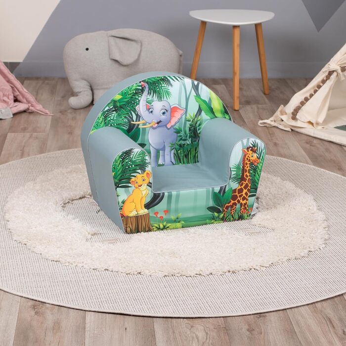 Дитяче крісло від 1 року Зручне та легке Крісло для дитячої кімнати Чохол, який можна прати Мяка пінопластова підкладка (Jungle Elephant)