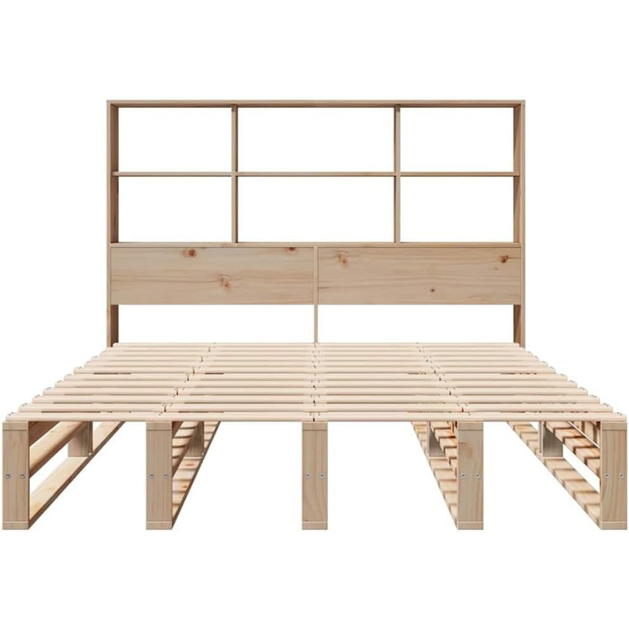 Ліжко vidaXL з масиву дерева, ліжко з книжковою полицею (матрац не входить до комплекту), дерев&39яний каркас ліжка з рейковою основою, ліжко з палет, двоспальне ліжко для спальні, 140x190 см, коричневий колір.