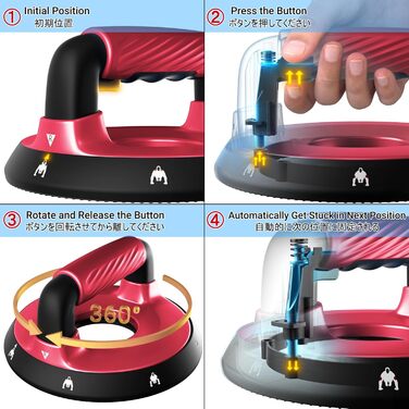 Регульовані на 360 ручки для віджимань - тренажер для верхньої частини тіла для грудей, спини, плечей, біцепсів та трицепсів, знімні силіконові ручки, нековзні гумові ніжки, червоний