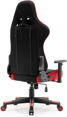 Тканинне ігрове крісло SRACER R6, ігрове крісло до 130 кг, гоночне крісло з підголівником, з поперековою опорою, з 2D підлокітниками, чорно-червоне