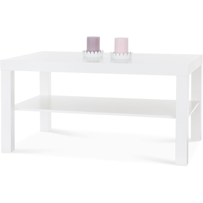 Журнальний столик, столик до дивана, приставний столик 90x55x45 см - з полицею - білий 90x55x45 см Білий