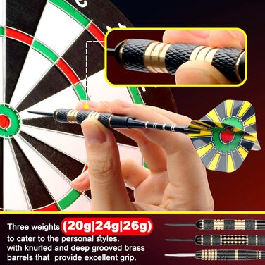 Набір дротиків Alyoen з 12 предметів з металевим наконечником, професійні дротики вагою 20/24/26 грамів, набори дротиків з алюмінієвими стрижнями, стрілки, точилка, захисні накладки, гумові кільця ущільнювачів та універсальний інструмент для дротиків