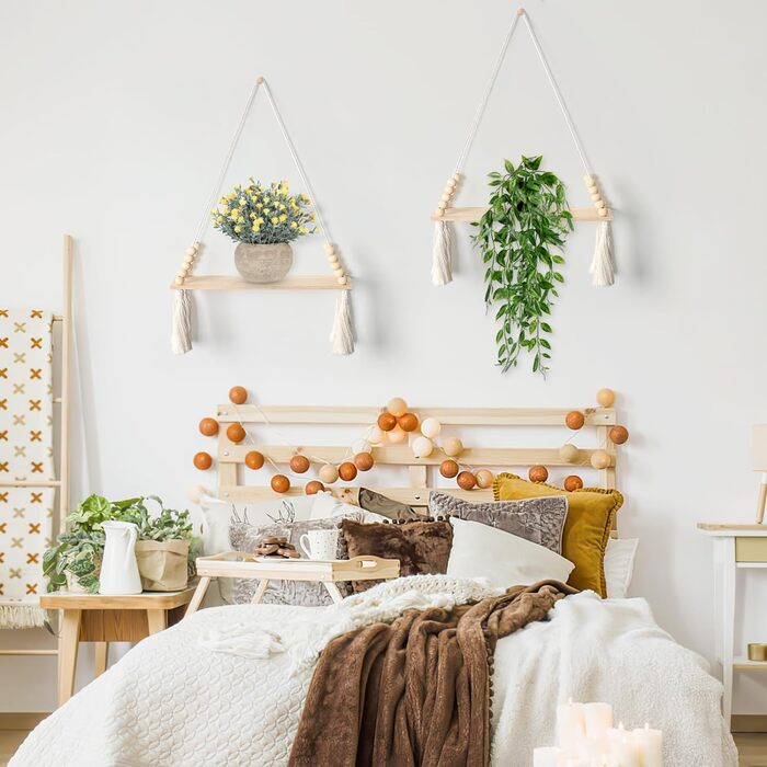 Набір з 2 макраме настінна полиця дерев'яна підвісна полиця настінна полиця бохо прикраса стін бавовняна мотузка з дерев'яними кит