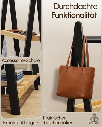 Вішалка для одягу, штанга для одягу, підставка для гардеробу, 44 x 110 x 160 см, шафа, полиця для взуття, відкрита шафа, 7 полиць, спальня, передпокій, бамбук, чорний