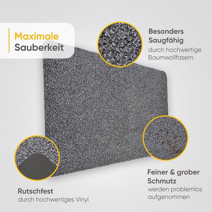 Килимок Entrando 60x100 см - Для приміщень та вулиці - Бавовна - Нековзний, можна прати, міцний - Підходить під двері - Для вхідних дверей або критих входів, патіо, балконів (сірий) Сірий 60 x 100 см (прямокутний)