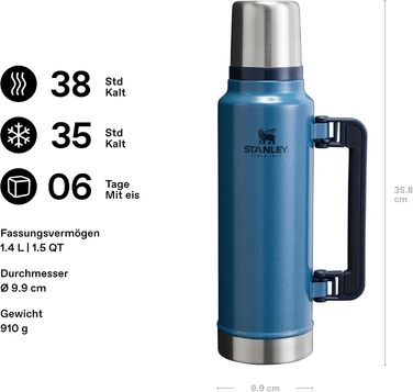 Термос Stanley Classic Legendary 1.4 л - Зберігає напої гарячими або холодними протягом 40 годин - Термос з нержавіючої сталі - Без BPA - Можна мити в посудомийній машині - Hammertone Lake 1420 мл Hammertone Lake