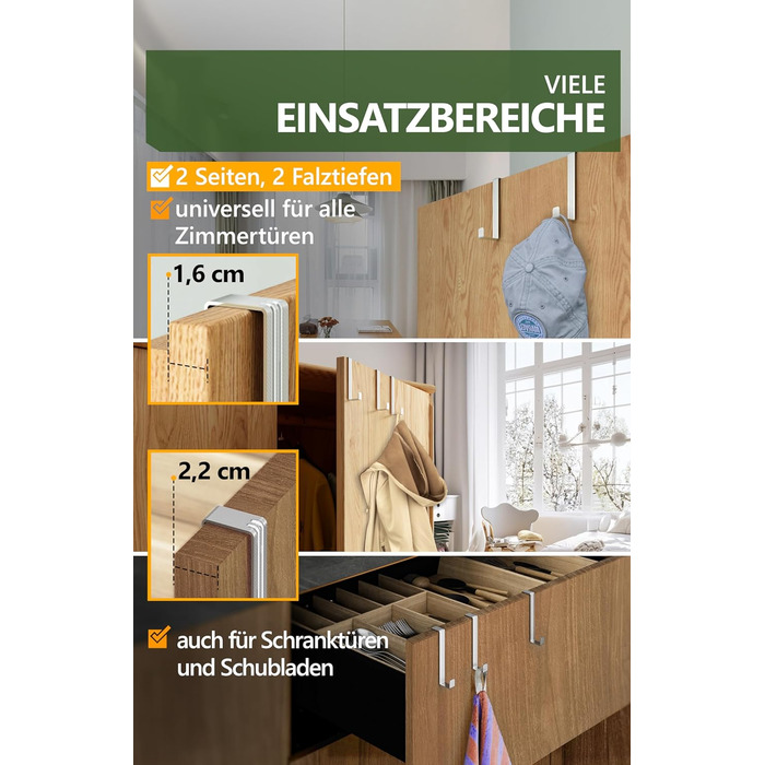 Дверні гачки 4smile - набір з 10 шт. , нержавіюча сталь - Дверні гачки для підвішування, універсальні, дверна вішалка для підвішув