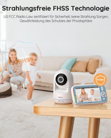 Радіоняня з камерою без Wi-Fi, автоматична радіоняня нічного бачення, PTZ огляд 360, 5-дюймовий IPS-екран 720P, 3 шт. зум, режим V