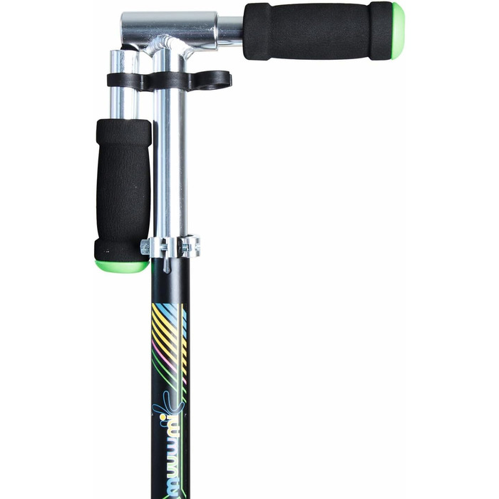 Самокат, 180 мм, ABEC 5, схвалений GS, регульований по висоті, світлодіодні колеса, зелено-чорний одинарний, 337 Aluminium Scooter