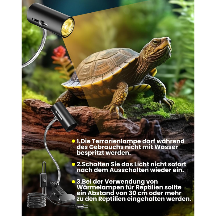 Лампа для тераріуму BrightArk Turtle Heat Lamp 50W UVA/UVB Reptilium Heater Lamp with Regulated Clip Cover E27 Pattern Cover for Cherry Spider, Jastrits, Amphibias (2 лампочки в комплекті)