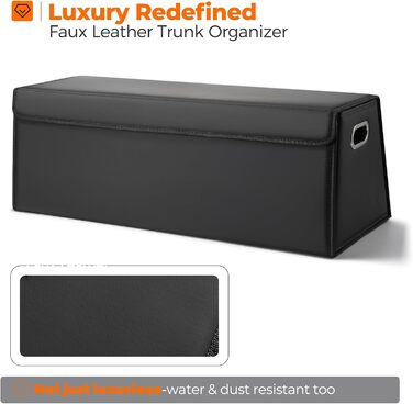Органайзер для багажника Fyzeoty просторий органайзер для позашляховика, шкіряна коробка для зберігання речей, з магнітною кришкою, складаний та регульований, трапецієподібної форми, чорний