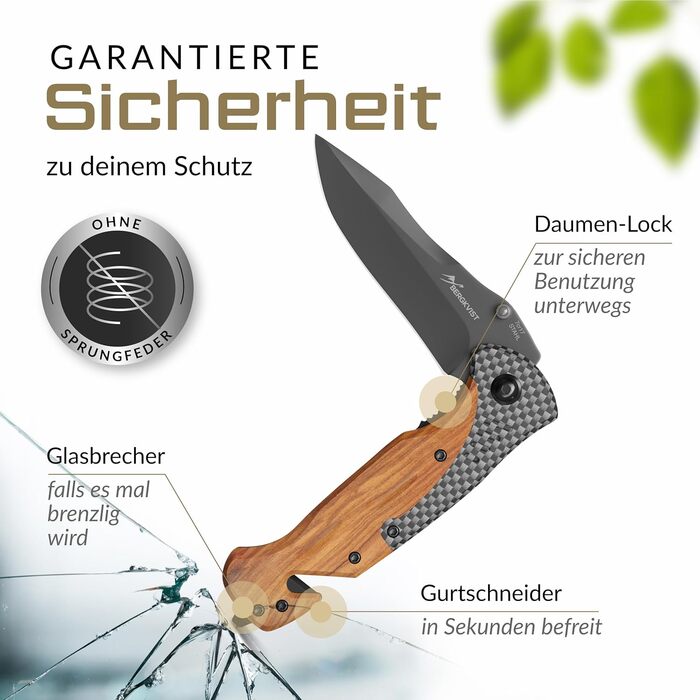 Складаний ніж BERGKVIST K39 (одноручний ніж) з лісової деревини для активного відпочинку та виживання - гострий кишеньковий ніж 3-