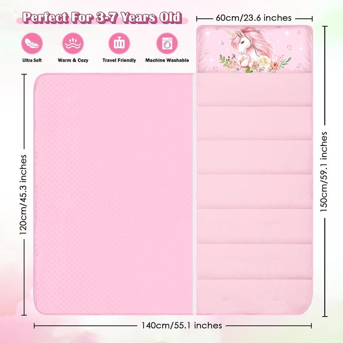 Дитячий спальний мішок, теплий дитячий спальний мішок зі знімною подушкою та ковдрою для дівчаток та хлопчиків, складна ковдра-спальний мішок для кемпінгу в приміщенні та на свіжому повітрі, 15060 см Єдиноріг