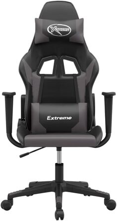 Ігрове крісло з функцією масажу, чорно-сіра штучна шкіра, офісне крісло, ігрове крісло, ігрове крісло, обертове крісло, стілець для столу - 345449