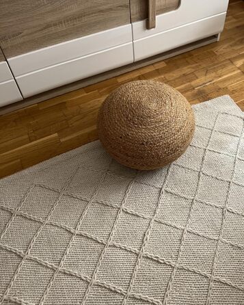 Пуф Beliani з натурального джуту бежевий ø 50 см круглий, з тифетту