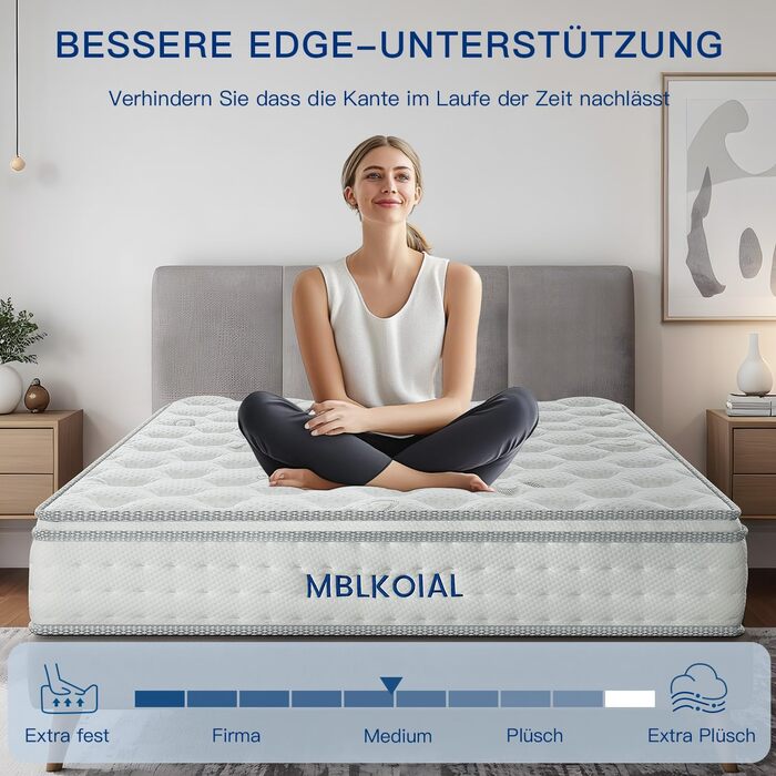 Матрац 140x200 см, 7-зонний, висота 25 см, пружинний, ортопедичний пружинний матрац кишенькової форми, рівень жорсткості H3, сертифікований Oeko-Tex, матрац для дорослих, 25 см, 140 x 200 см