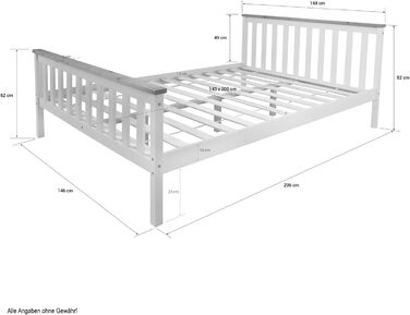 Дерев&39яне ліжко 140x200 з рейковою основою, двоспальне ліжко білого кольору, масив сосни 140 x 200 см, 4u 1843