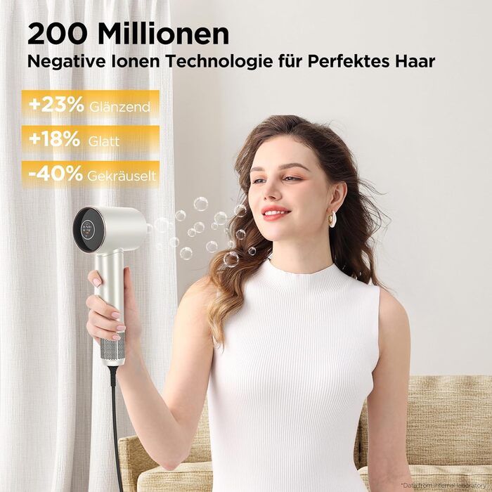 Повітряно-звуковий фен PARWIN PRO BEAUTY, фен зі світлодіодним дисплеєм HD, фен з безщітковим малошумним двигуном 110,000 об / хв,