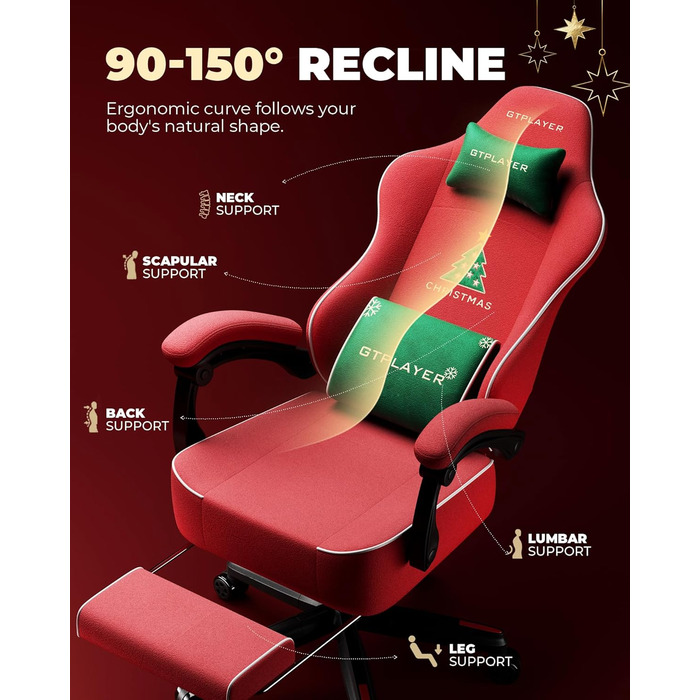 Велике та високе ігрове крісло з підставкою для ніг, надзвичайно широке сидіння, ігрові крісла для дорослих - м&39яке високе спинне ергономічне відкидне сидіння Silla Gamer, підлокітник із важелем, Ace Pro, різдвяне оксамит