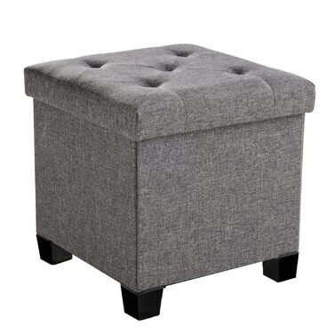Пуф для зберігання Sweetcrispy, невелика складна лавка, 38 x 38 x 38 см, коробка для зберігання з кришкою як табурет та пуф для ніг, вантажопідйомність до 300 кг, для вітальні, спальні, коридору, темно-сірий