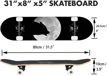 Скейтборд Alihoc 31" Standard Skateboard – Night Wolf Head для дітей, підлітків, дорослих, початківців та професіоналів, з максимальним навантаженням 150 кг. Голова Нічного Вовка