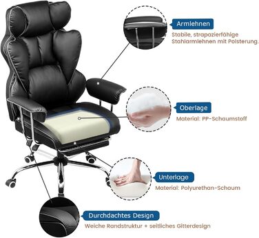 Ігрове крісло GTPLAYER, ергономічне офісне крісло з підставкою для ніг, тканинна оббивка, пружинна подушка сидіння, м&39яке ігрове крісло, ігрове крісло вантажопідйомністю 150 кг, чорна штучна шкіра