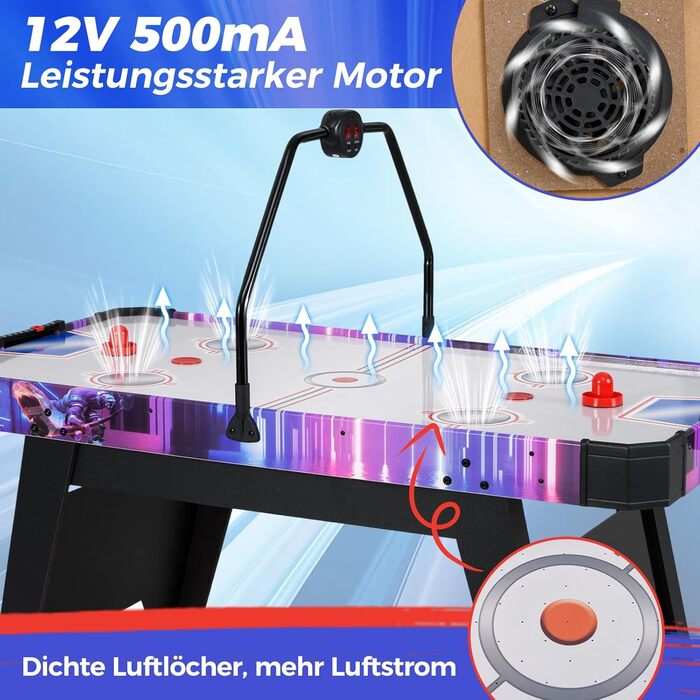 Стіл для аерохокею COSTWAY зі світлодіодним цифровим дисплеєм, електричний стіл для аерохокею з двигуном 12 В, настільний хокей, включаючи 2 ключки та 2 шайби, швидкісний аерохокей для дому, ігрової кімнати та офісу