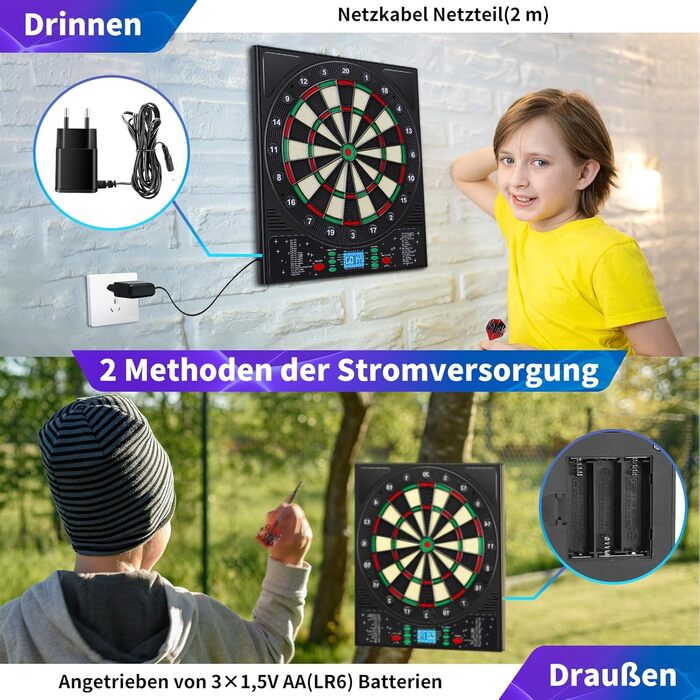 Електронна мішень для дартсу, професійна модель з німецьким голосом та 12 дротиками, електронна мішень для дартсу з РК-екраном, 34 гри та 355 варіацій, електронна мішень для дартсу для 1-8 гравців