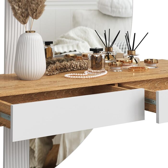 Туалетний столик Vicco Melisa, дуб/білий, 120 см зі світлодіодним підсвічуванням Білий зі світлодіодним дзеркалом