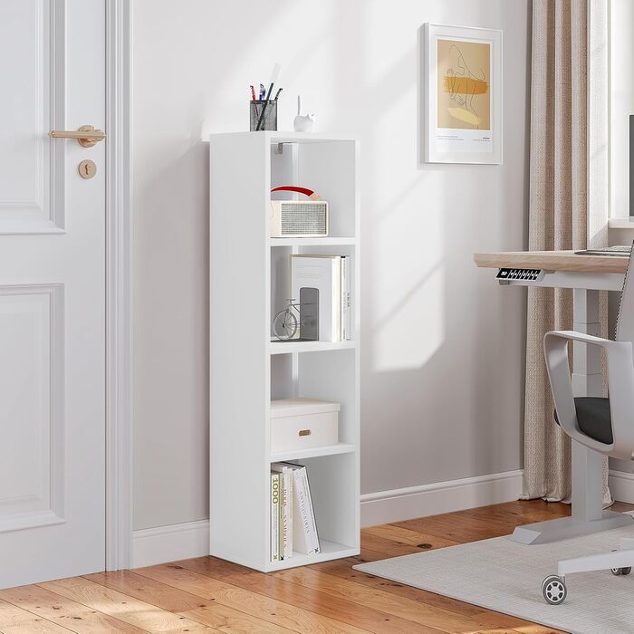Книжкова полиця WOLTU на 4 рівні, кубічна полиця, відкритий стелаж, полиця для вітальні, кабінету, дитячої кімнати, офісу, сучасна, 30x106,5x23,5 см, білий, SK051ws