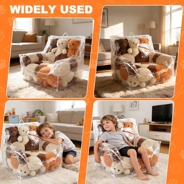 Дитяче плюшеве крісло для зберігання іграшок, дитяче крісло для малюків, прозоре м&39яке крісло-мішок з м&39якою іграшкою, чохол для крісла-мішка з ПВХ, крісло-мішок для дитячої кімнати, вітальні, ігрової кімнати, класу
