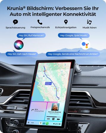 Бездротовий портативний автомобільний ігровий дисплей Krunia 9&39 з 60 кадрами в секунду для Apple CarPlay та Android Auto, магнітне кріплення, OTA, портретний та альбомний режими, камера заднього виду, Bluetooth, голосове керування, GPS-навігація
