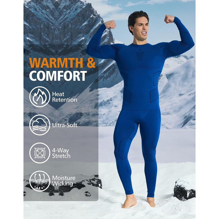 Чоловічий комплект термобілизни Pioneer Camp - дихаючий та теплий матеріал, безшовний, ідеально підходить, функціональна білизна, лижна білизна - підходить для різних видів спорту та дозвілля, темно-синій L
