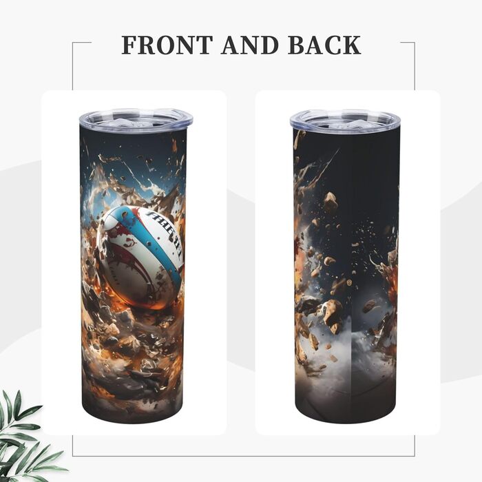 Кружка з прямою трубочкою, дизайн Регбі у вогні, з принтом, підходить для кемпінгу, офісу та дому, 590 мл