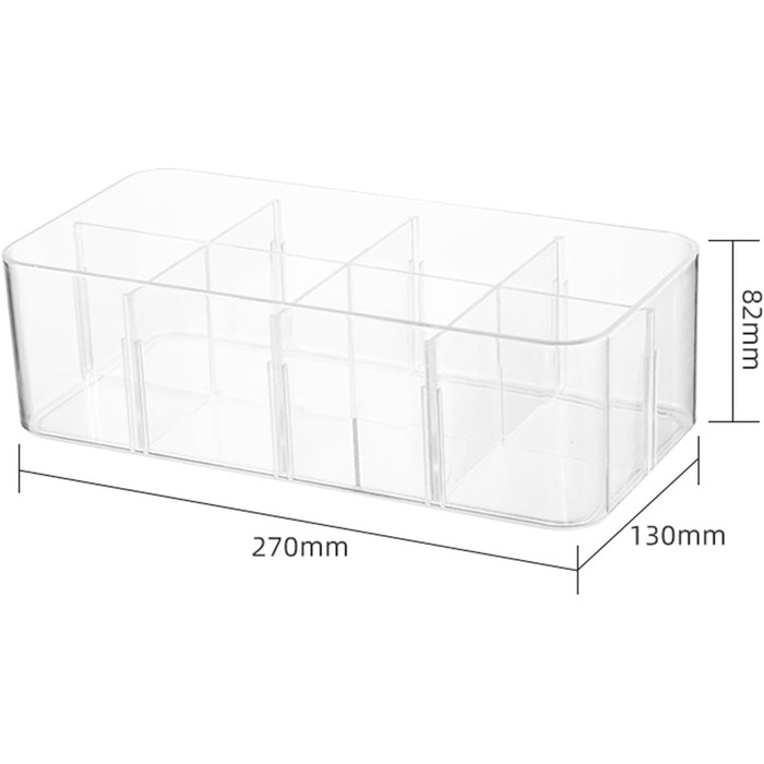 Органайзер для білизни, коробка для зберігання шкарпеток, 8 відділень, прозорий пластик, штабелюваний контейнер для дому, спальні, шафи, організації, матеріал PS, 270 x 130 x