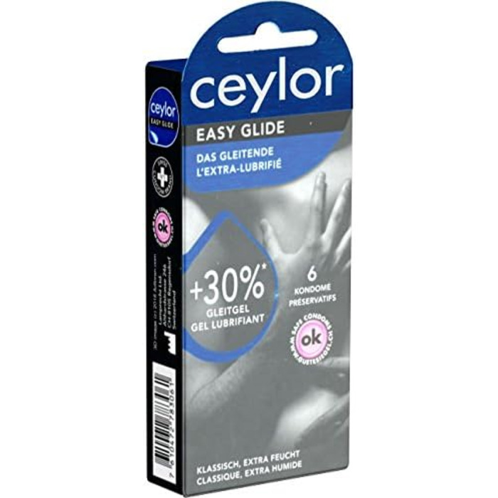 Презервативи Ceylor Easy Glide 6 з екстра-змащеною основою, на 30 більше змащувального матеріалу, упаковані в гігієнічну баночку для зручного використання, найвища якість, якісний бренд зі Швейцарії.