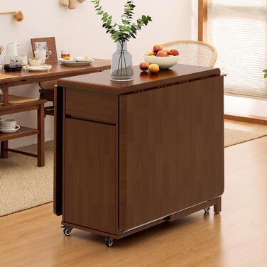 Розкладний стіл, компактний, багатофункціональний кухонний/обідній стіл, розсувний з масиву дерева та колесами, що обертаються на 360, для 2-8 осіб у невеликих квартирах. Розкладний обідній стіл, горіх (150 см).